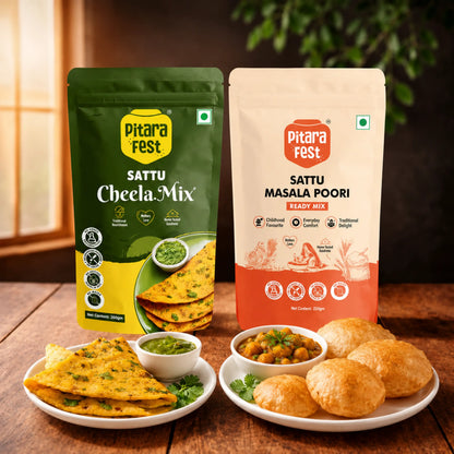 Breakfast Combo - Sattu Cheela Mix 200gm & Sattu Masala Poori Mix 250gm
