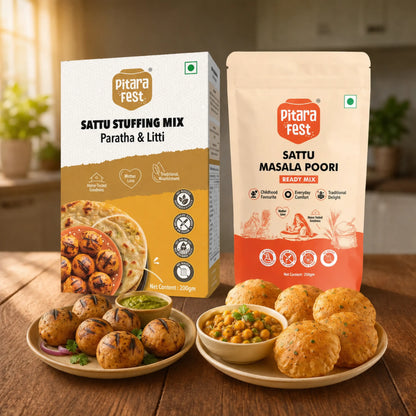 Tasty Jodi - Sattu Stuffing Mix 200gm & Sattu Masala Poori Mix 250gm