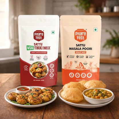 Happy Bundle - Sattu Veg Tikki Mix 200gm & Sattu Masala Poori Mix 250gm